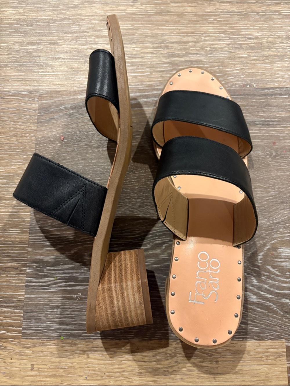 Franco Sarto Black Double-Band Block Heel Mules